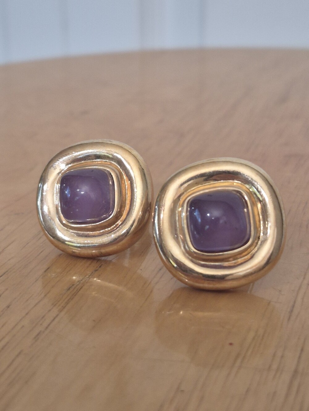 Foggy Violet glass cobuchon stone clip on earrings